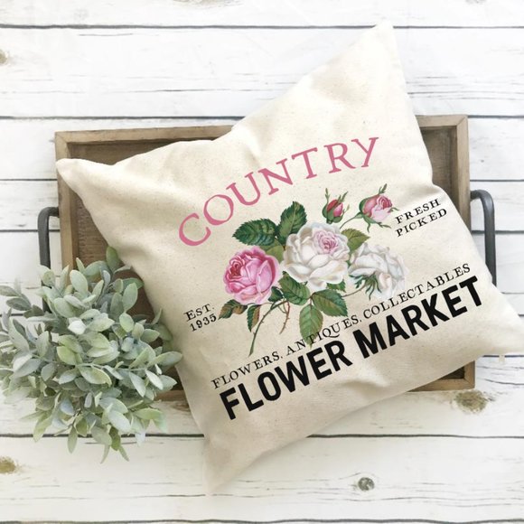 Country Flowers, Pillow Cover, Spring, Summer,Gift - Picture 3 of 4